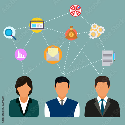 Flat Business Brainstorming Vector Illustration Pro Vector. Business discussion, meeting or brainstorm new idea. People Brainstorming for new idea, creative business ideas.

