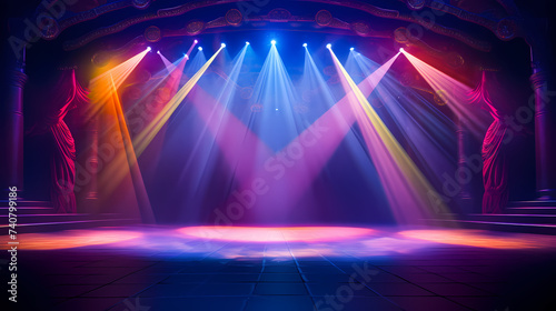 Stage backdrop  bright theater stage and vibrant backdrop