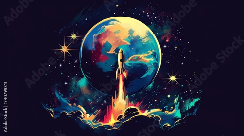 Cosmic Launch - Retro Futuristic Rocket Art © LabirintStudio