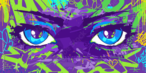 Cool Abstract Urban Hip-Hop Street Art Graffiti Style Background With Eyes Vector Illustration