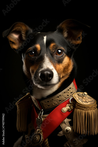 portrait of a dog wearing a costume