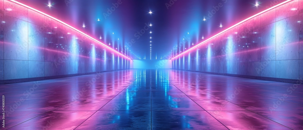 Empty underground background with blue lighting with space for text Empty underground background with blue lighting with space for text