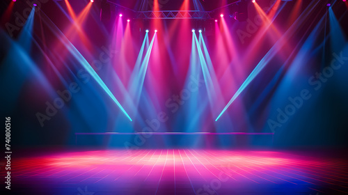Stage backdrop, bright theater stage and vibrant backdrop