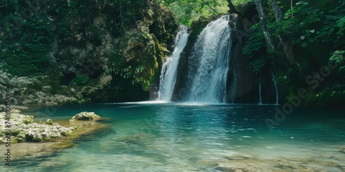 Cascading Waterfalls  Crystal Clear Water Falling into a Pristine Pool.