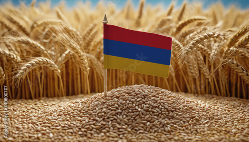 Armenia flag on a wheat field. Trade, business or food crisis and famine concept