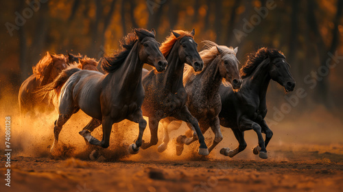 Horse in motion, throwing dirt into the air