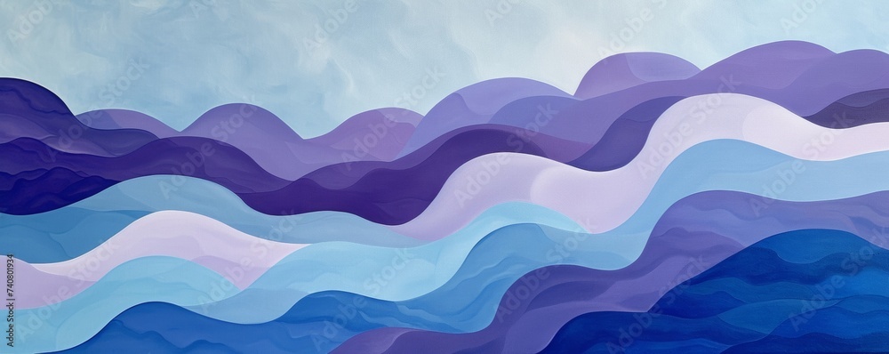Painting of Blue and Purple Waves Against a Blue Sky
