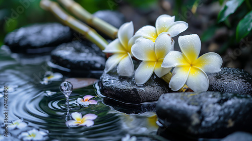 spa stones and flower