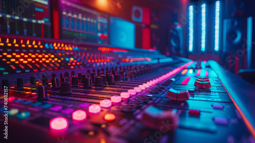 A close-up view of sound mixer console in a recording studio © MNFTs