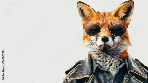 Fox animal model with cool appearance wearing glasses with empty space background. AI generated