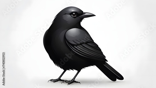 Elegant Raven Profile, Glossy Black Bird Artwork on White photo