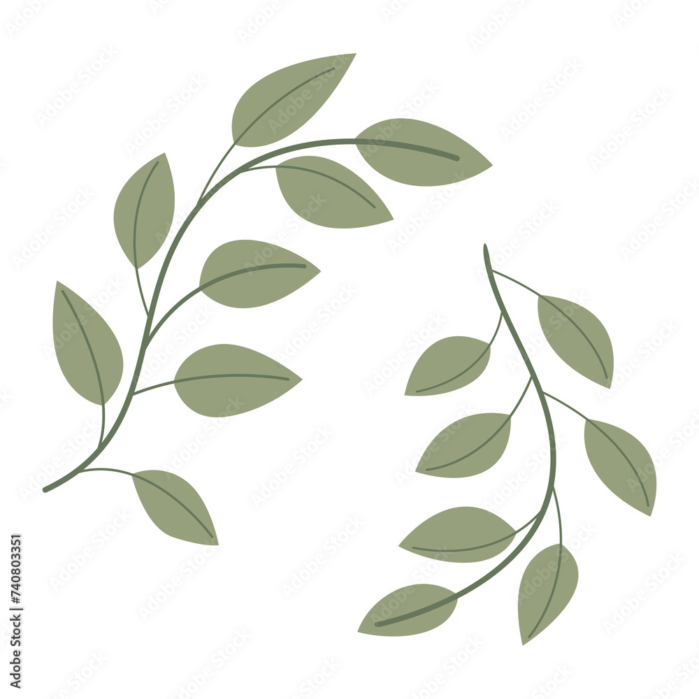 Vector illustration of branches with green leaves on a white background. Vector illustration of branches with green leaves on a white background.
