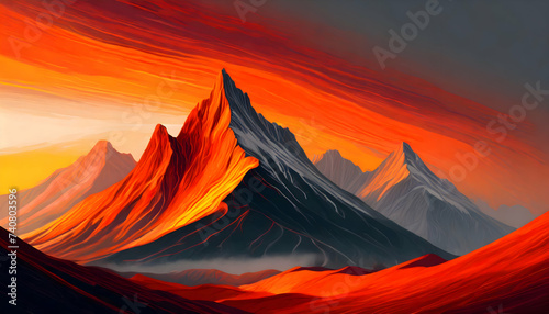 Abstract Firer and hot weather minimalist orange-red mountain range