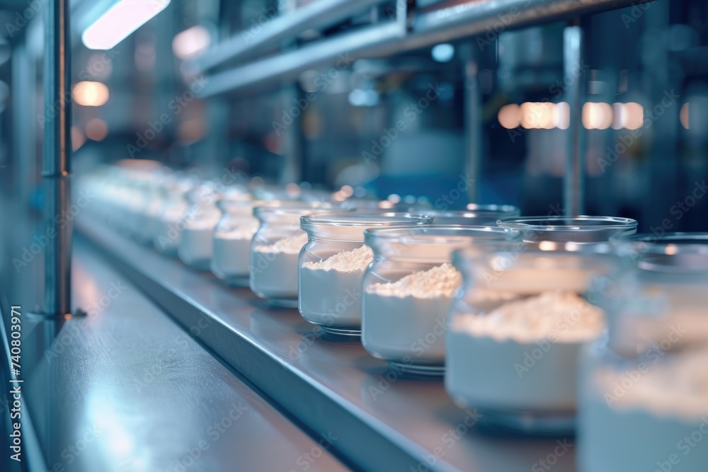 the powdered milk carefully packaged into airtight containers, safeguarding its quality and