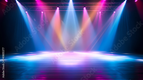 Stage backdrop, bright theater stage and vibrant backdrop