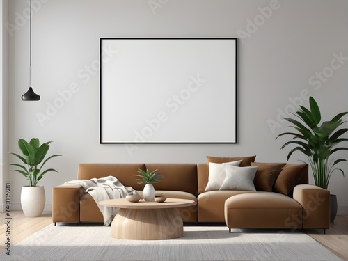 Mockup frame in minimalist modern living room interior background, home mockup frame © Hala