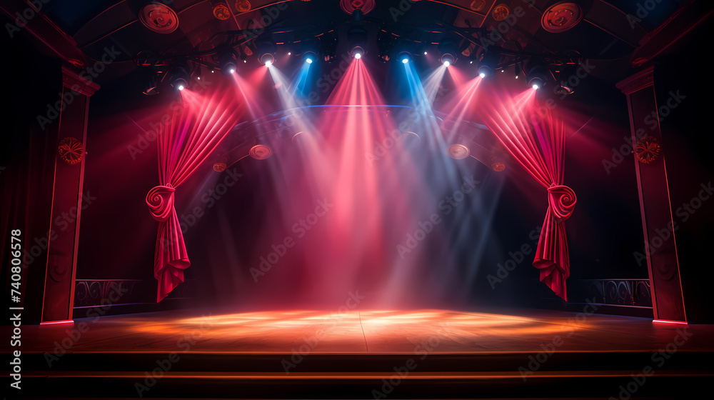 Background lighting, theater stage lighting background, spotlights illuminate the stage for opera performances