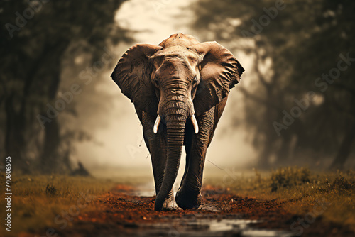 Elephant with forest background