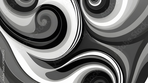 Monochrome Spiral Illusion  Abstract Black and White Art Design