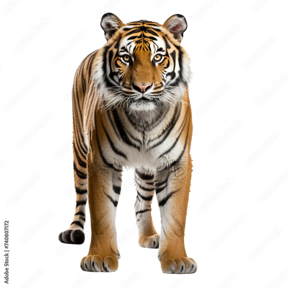 Tiger standing isolated on transparent or white background