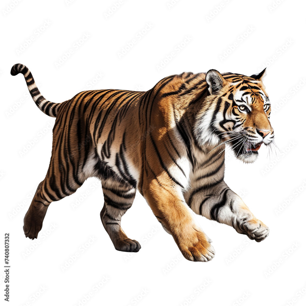 Tiger running isolated on transparent or white background