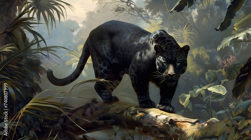 Majestic Panther in habitat. Dangerous animal.