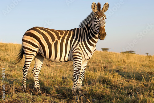 Zebra Standing in the Golden Savanna Light