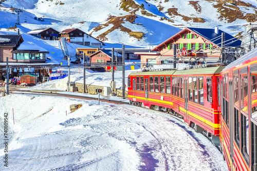 Obraz na płótnie Kleine Scheidegg railway to Jungfraujoch peak view w salonie