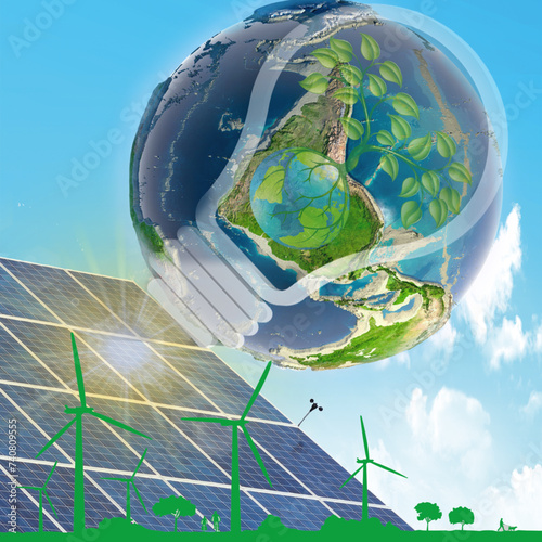 An illustration of the necessity of using alternative renewable energies to preserve the environment for future generations
