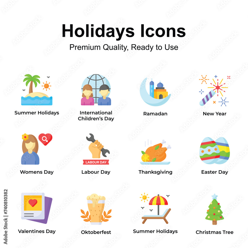 Pack of holidays and festival icons set, ready to use vectors