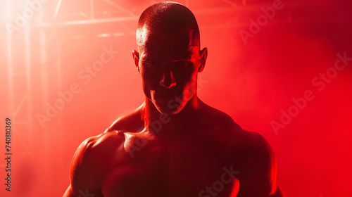 Retrato de boxeador masculino posando em luz vermelha e branca photo