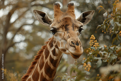Close-Up of Giraffe Face with Natural Backdrop © MyPixelArtStudios
