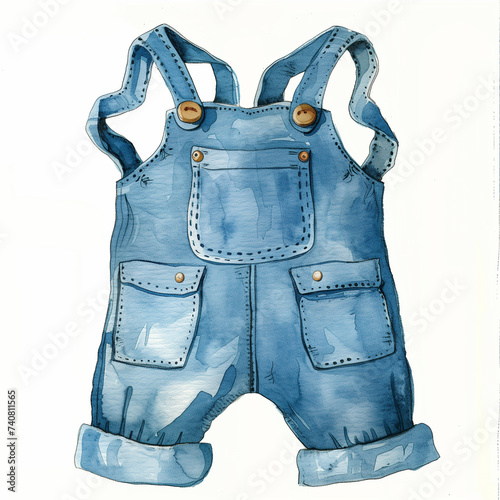 Baby overalls watercolor illustration. Pink baby clothes watercolor illustration. Pink baby overalls. Baby clothes watercolor illustration.