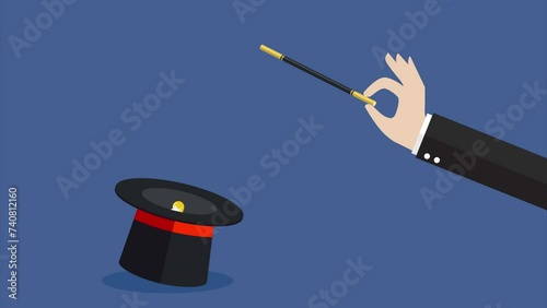 Businessman conjure cylinder magic hat with lightbulb idea motion. 4k video animated