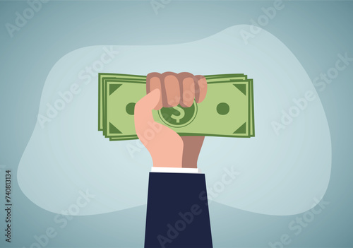 Man grabs the money. Hand full of cash. Investment, Making money concept.