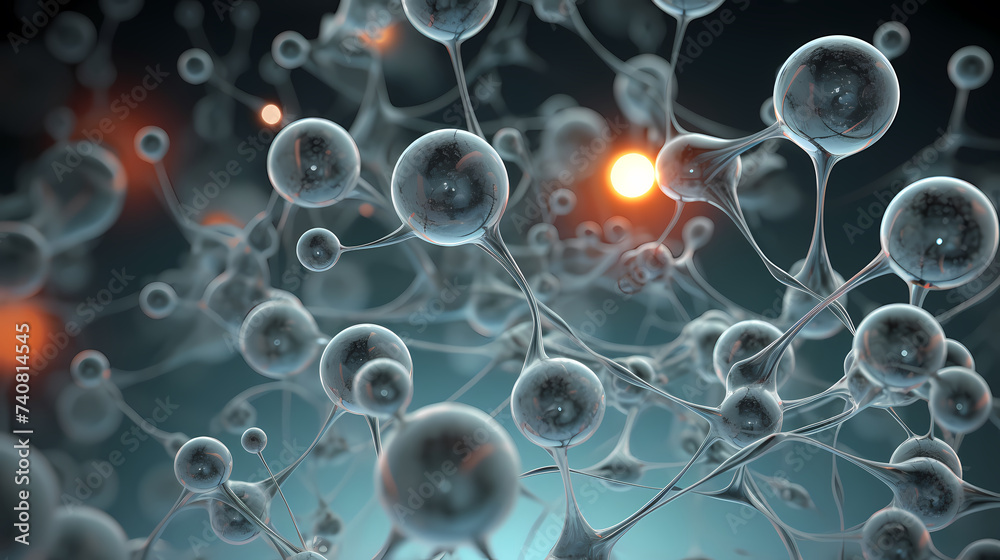 Obraz premium Abstract biotech innovation, dynamic digital background with molecular structure and technology elements