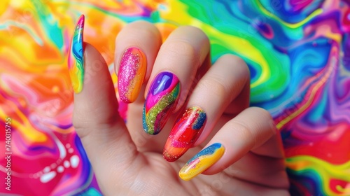 rainbow colored finger nails