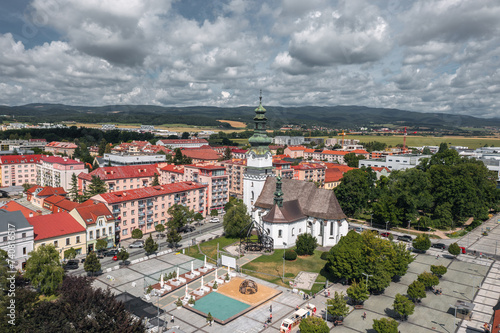 Obraz na płótnie Aerial skyline cityscape of Zvolen, Slovakia on a sunny summer day w salonie