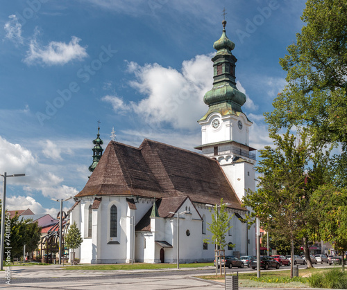 Obraz na płótnie Cityscape of Zvolen, Slovakia on a sunny summer day: Saint Elizabeth Church (Kostol sv. Alžbety) at Námestie SNP square w salonie