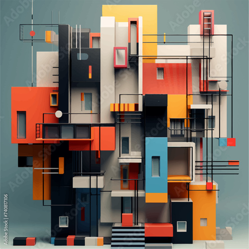 3D illustration city, houses