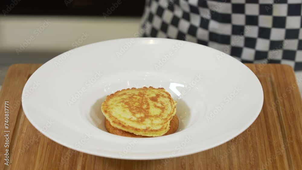 Making fluffy pancakes stack with vegetable salsa Making fluffy pancakes stack with vegetable salsa