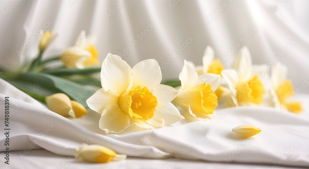 daffodil flower on white cotton fabric cloth backgrounds daffodil flower on white cotton fabric cloth backgrounds
