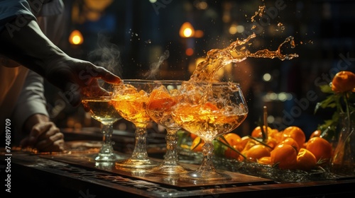 A bartender flaming a citrus peel for a cocktail