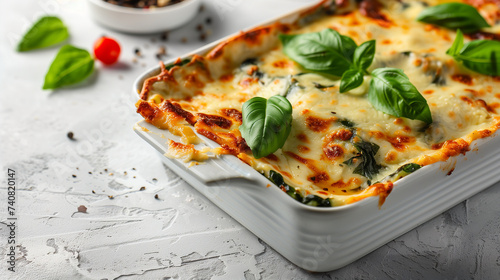 Italian lasagna with basil leaf 