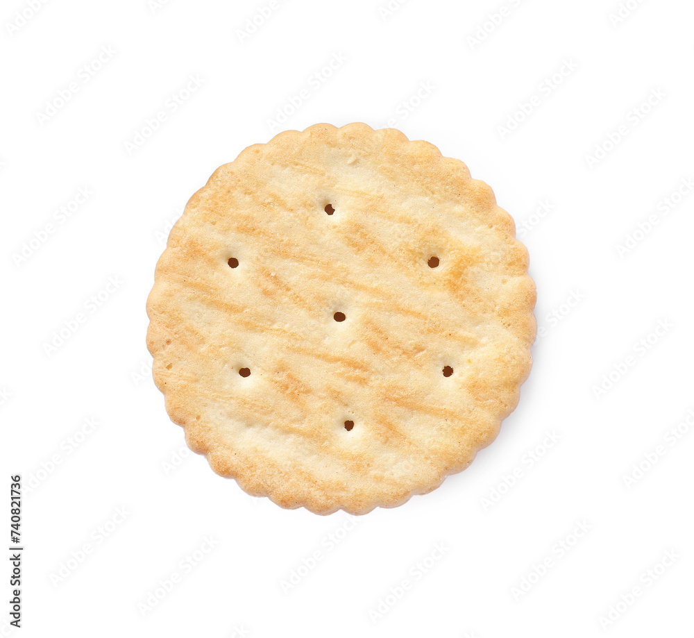 One crispy cracker isolated on white, top view. Delicious snack One crispy cracker isolated on white, top view. Delicious snack