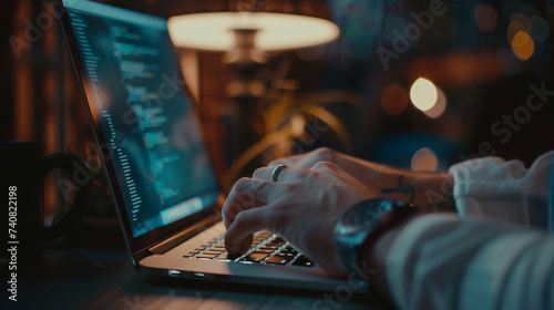 a programmer coding on his laptop