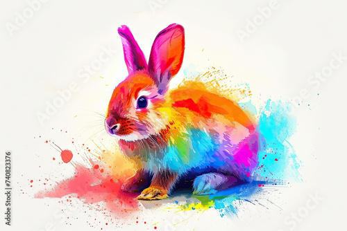 colorful splash painting rabbit isolated on a white background