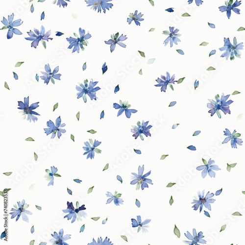 Charming Chambray Blue Floral Watercolor Pattern with Capri Accents.