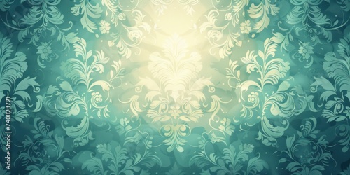 Cyan wallpaper with damask pattern