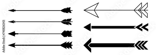 Arrows for bow. Arrows icon set. Abstract arrows. Vector illustration isolated on white background.